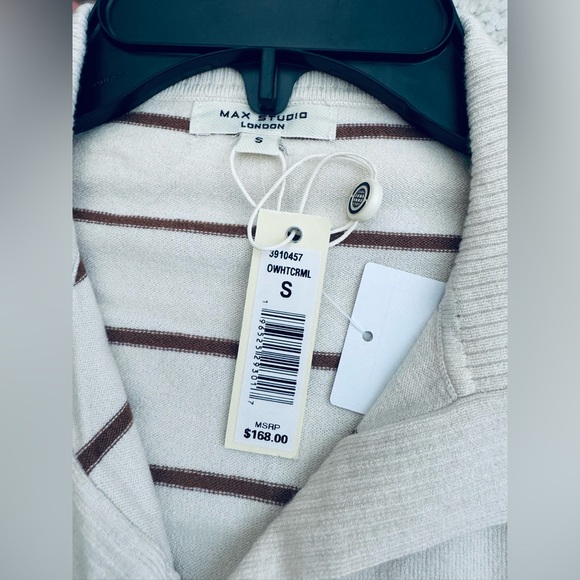 Max Studio Johnny collar striped knit dress color off white caramel small - Picture 10 of 13